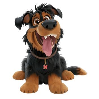 A Cartoon dog sitting on the floor with its tongue out on a transparent background png