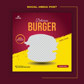 Delicious burger sale social media post template vector