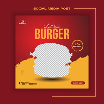 Delicious burger sale social media post template vector