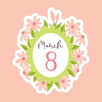 Women's Day Greeting Sticker With Flower Bouquet. 8 March Women's Day Celebration Cards. vector