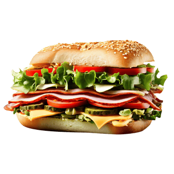 Baguette sandwiches with salami, turkey breast, cheese, lettuce, tomatoes, onion png