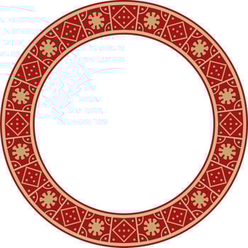 round gold with red border, frame, Pompeii ring. Circle Neopolitan ornament. Art of Ancient Rome. vector