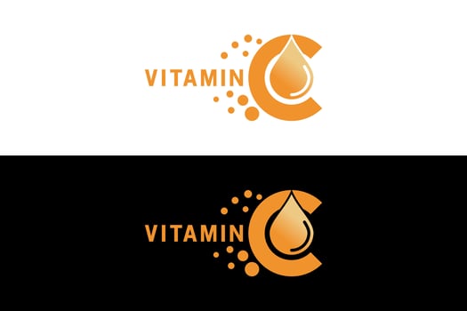 Vitamin C logo design with letter C symbol and droplets vector