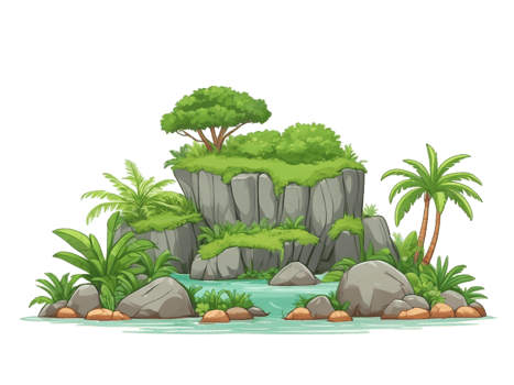 tropical island transparent background. island cartoon illustration png