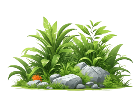 grass on rock illustration. catoon grass clipart transparent background png