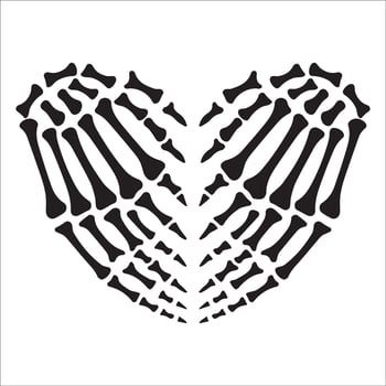 skeleton hands heart illustration in black and white vector