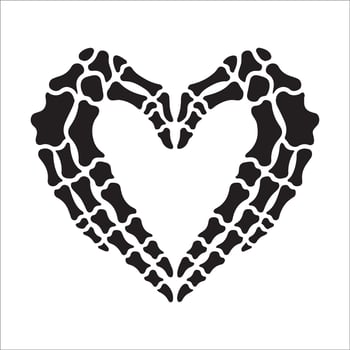 skeleton hands heart illustration in black and white vector