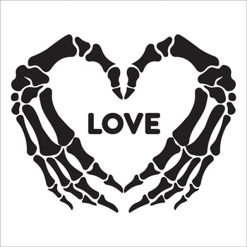 skeleton hands heart illustration in black and white vector