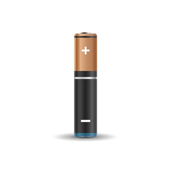 Realistic alkaline battery icon in flat style. Diffrent size accumulator illustration on isolated background. Accumulator recharge sign business concept. vector
