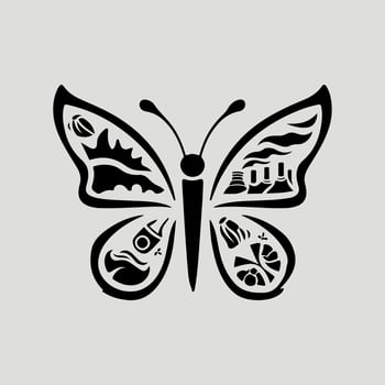 a logo design of a poisonous butterfly of pollution, minimalistic and simplistic, EPS format vector