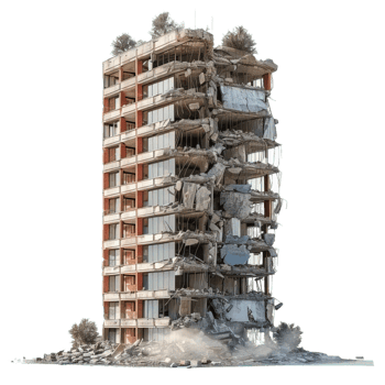 destroyed building isolated on transparent background , png