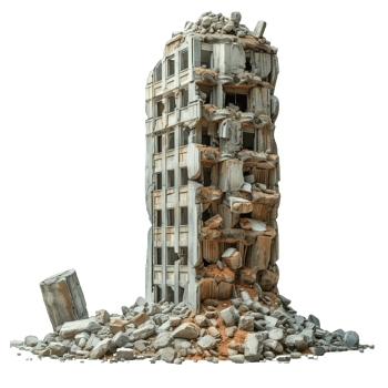 destroyed building isolated on transparent background , png