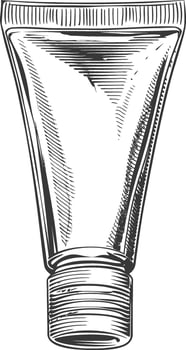 cosmetic tube with engraving style black color only vector