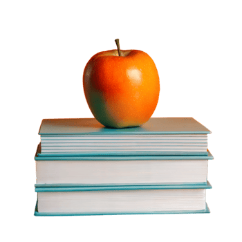 A Red Apple Resting on a Stack of Blue Books png