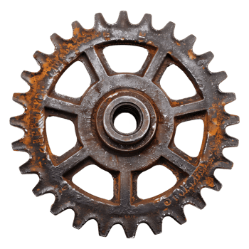 Rusty metal cog against transparent background png