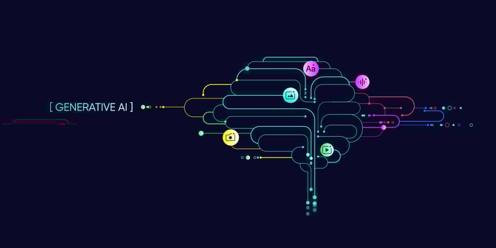 Illustration of abstract stream information with cyan line and dot. Big data, technology, AI, data transfer, data flow, large language model, natural language processing, LLM, NLP vector