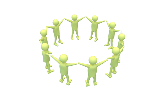 3D Cartoon Community Rendering, holding hands in a circle. png