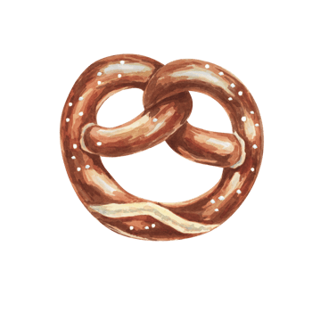 Pretzel watercolor illustration. Salt sprinkled traditional German snack, beer festival symbol clipart. Typical Salty baked treat clipart for menu, flyers, sticker, advertisement, artisan bakery png