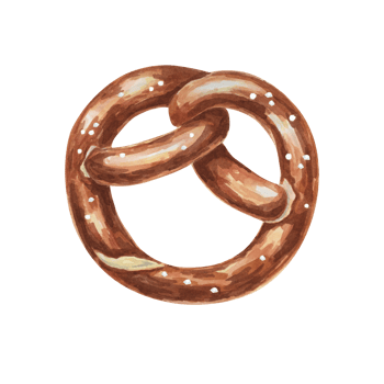 Pretzel watercolor illustration. Salt sprinkled traditional German snack, Bavarian beer festival symbol clipart. Salty baked treat clipart for menu, flyers, sticker, advertisement, artisan bakery png