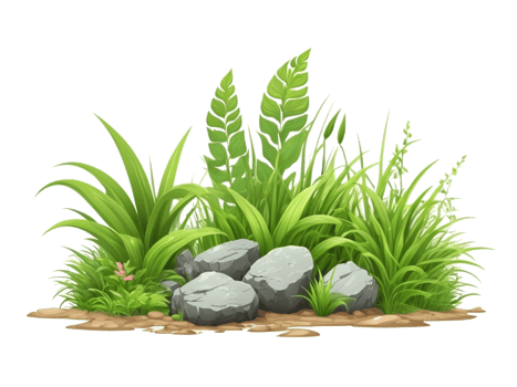tropical bush on ground. cartoon grass clipart png