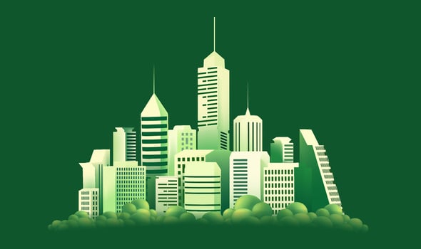 Green city skyline on a green background vector