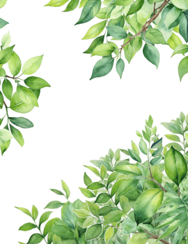 Watercolor green leaves frame, branch border background png