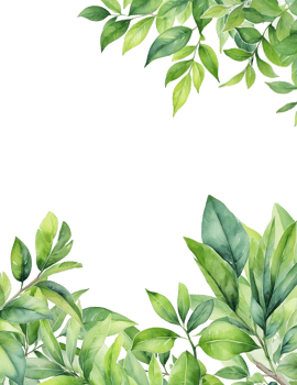 Botanical leaves frame, watercolor branch leaf border background png