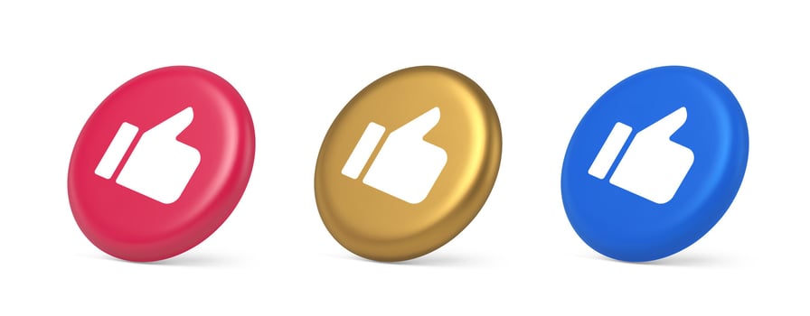 Like thumb up approve rating button confirmation cool website networking 3d realistic isometric circle icon vector