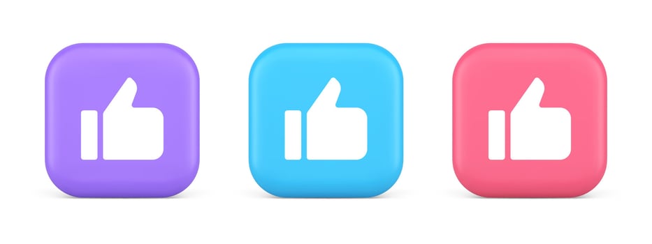 Like thumb up approve rating button confirmation cool website networking 3d realistic icon vector