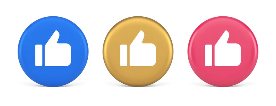 Like thumb up approve rating button confirmation cool website networking 3d realistic circle icon vector