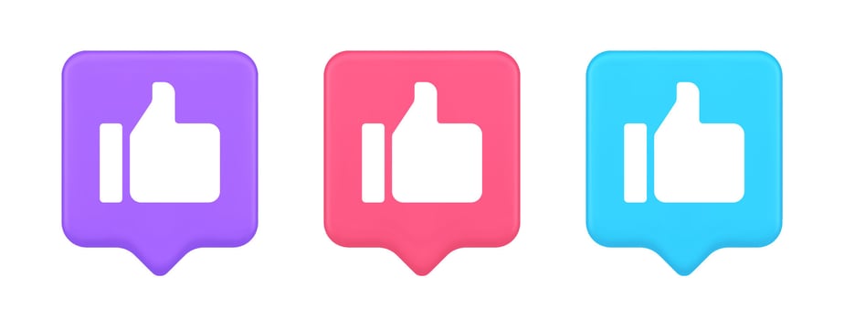 Thumb up like cool button cyberspace approve acceptance communication 3d realistic speech bubble icon vector
