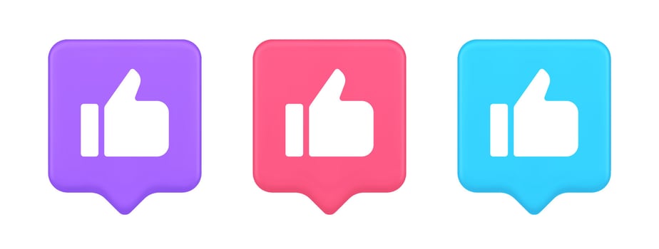 Like thumb up approve rating button confirmation cool website networking 3d realistic speech bubble icon vector