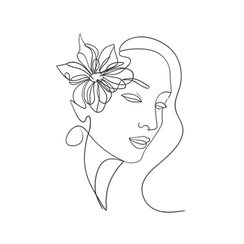 Woman face with flower one line drawing png