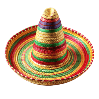 A colorful woven Mexican sombrero hat isolated on a transparent background. png