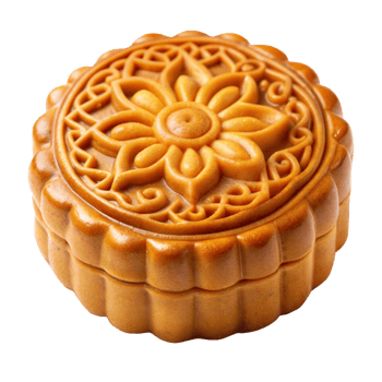 A delicious mooncake with a decorative flower design on top, ready to be enjoyed during the Mid-Autumn Festival png
