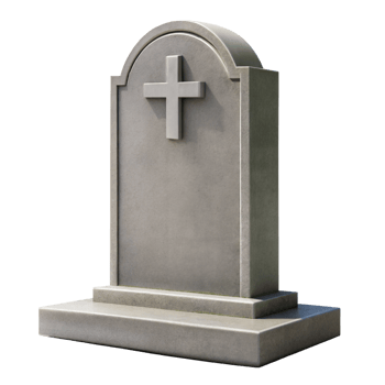 A simple, grey granite gravestone with a cross symbol, isolated on a transparent background png