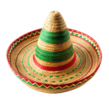 A traditional Mexican sombrero hat with green and red stripes, woven from straw png