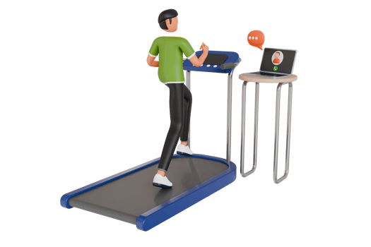 man running on treadmill while attending online meeting 3d illustration png