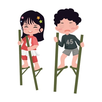 august indonesian independence day challenge character. cute kids character. vector