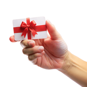 A hand holding a white card with a red bow on it png