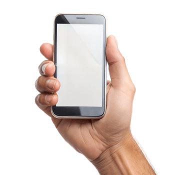 A hand holding a cell phone with a transparent background png