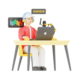 Man Editing Podcast Audio 3D Podcast Illustration for uiux, web, app, infographic, etc png