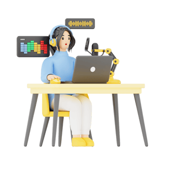 Woman Editing Podcast Audio 3D Podcast Illustration for uiux, web, app, infographic, etc png