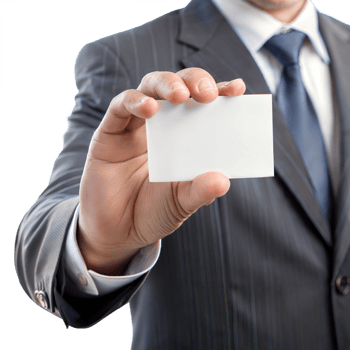 A man is holding a white business card in his hand png