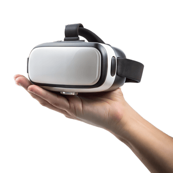 A hand holding a small virtual reality headset png