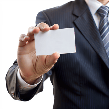 A man is holding a white business card in his hand png