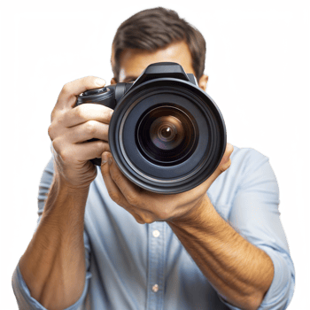 A man is holding a camera and taking a picture png