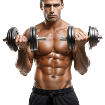 A man with a muscular body is lifting weights png