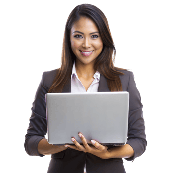 A woman is holding a laptop and smiling png