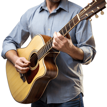 A man is playing a guitar with his left hand png
